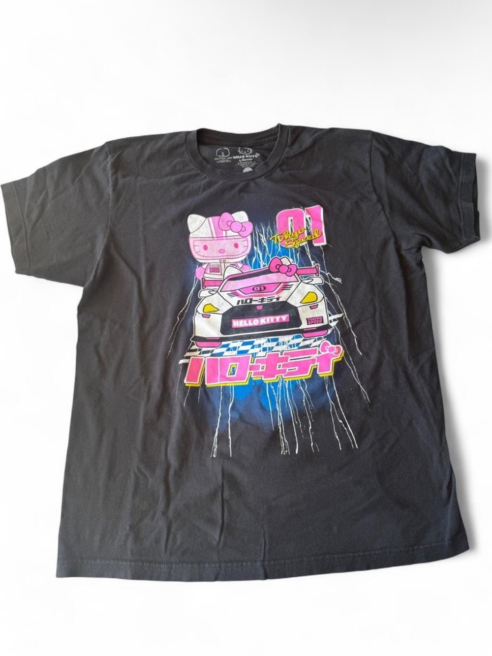 Hello Kitty Black Tee with Pink and Blue Graphic